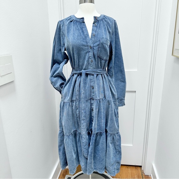 ANTHROPOLOGIE Pilcro Marta Tiered Corduroy Midi Dress - Picture 6 of 14